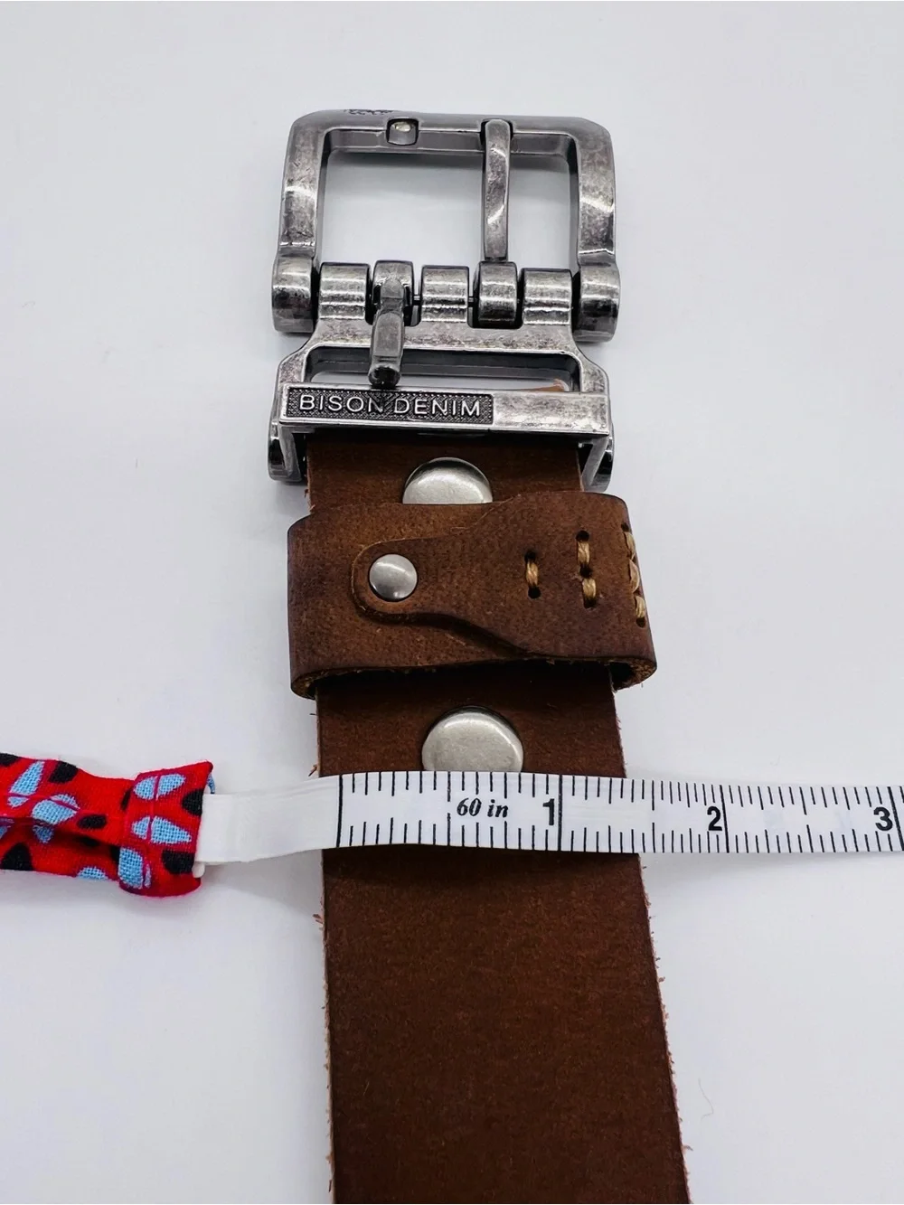 Bison Denim Men’s Brown Leather Belt with Brushed Metal Buckle